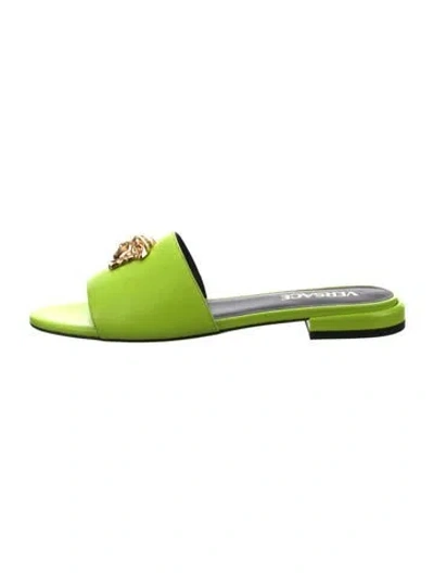 Pre-owned Versace Leather Slides In Green