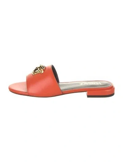 Pre-owned Versace Leather Slides In Orange
