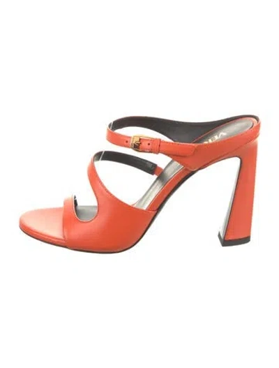 Pre-owned Versace Leather Slides In Orange