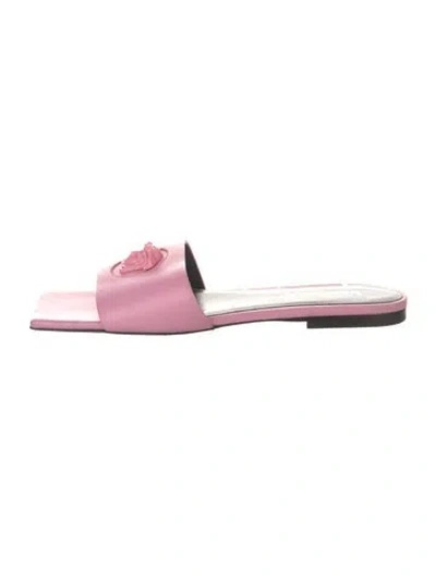 Pre-owned Versace Leather Slides In Pink