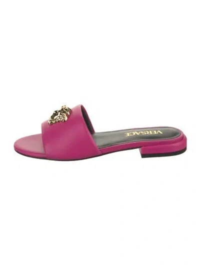 Pre-owned Versace Leather Slides In Pink