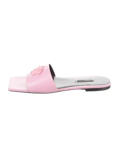 Pre-owned Versace Leather Slides In Pink