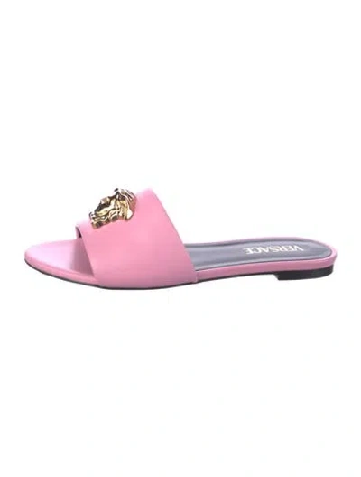 Pre-owned Versace Leather Slides In Pink