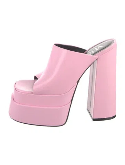 Pre-owned Versace Leather Slides In Pink