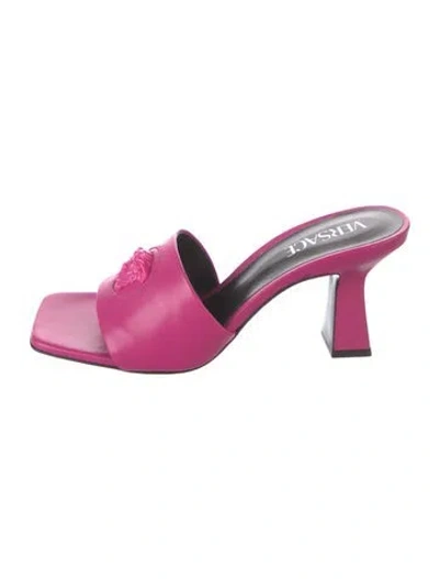 Pre-owned Versace Leather Slides W/ Tags In Pink
