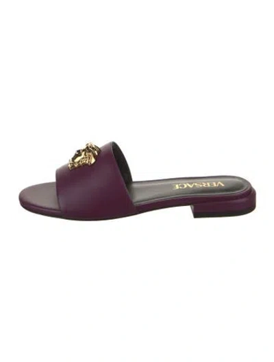 Pre-owned Versace Leather Slides W/ Tags In Purple