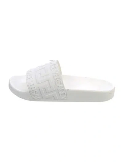 Pre-owned Versace Leather Slides In White