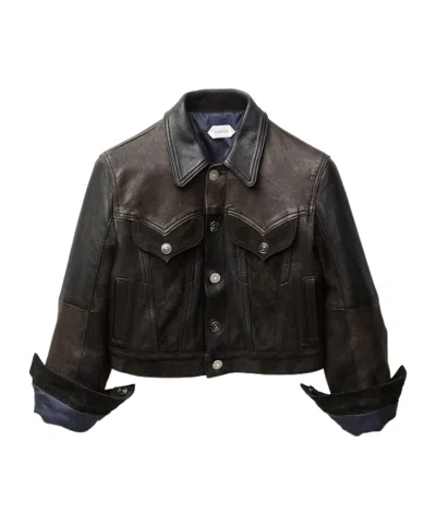 Versace Leather Crop Blouson In Black