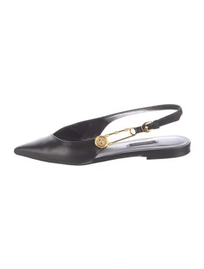 Pre-owned Versace Leather Slingback Flats In Black
