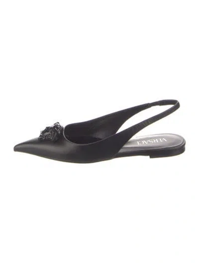 Pre-owned Versace Leather Slingback Flats In Black