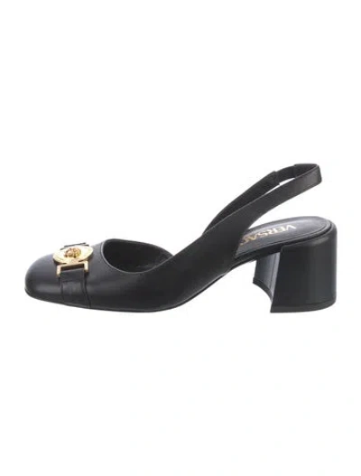 Pre-owned Versace Leather Slingback Flats In Black