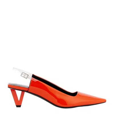 Versace Leather Slingback High-heeled Sandals In Orange