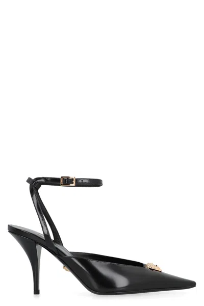 Versace Leather Slingback Pumps In Black