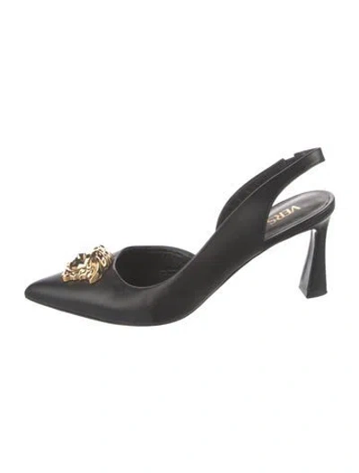 Pre-owned Versace Leather Slingback Pumps In Black