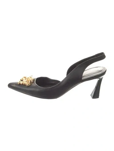 Pre-owned Versace Leather Slingback Pumps In Black