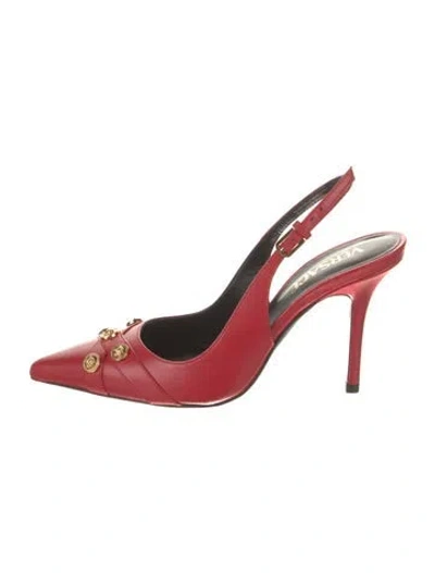 Pre-owned Versace Leather Slingback Pumps In Red