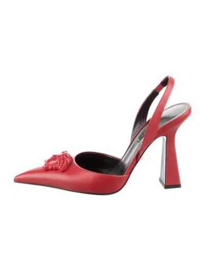 Pre-owned Versace Leather Slingback Pumps In White