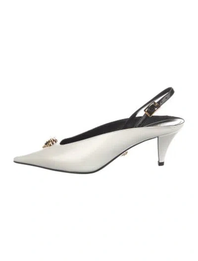 Pre-owned Versace Leather Slingback Pumps In White