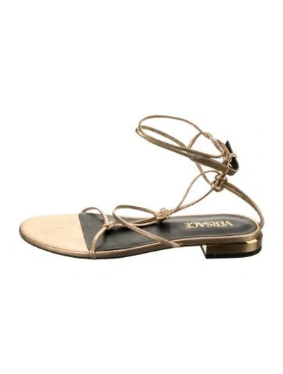 Pre-owned Versace Leather Slingback Sandals In Gold