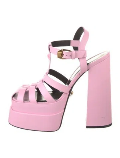 Pre-owned Versace Leather Slingback Sandals In Pink