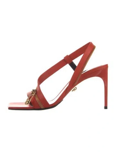 Pre-owned Versace Leather Slingback Sandals In Red