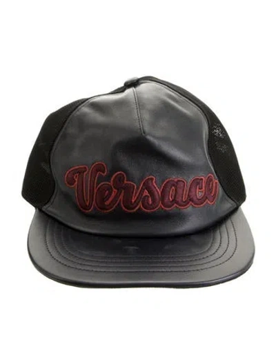 Pre-owned Versace Leather Snapback Hat In Black