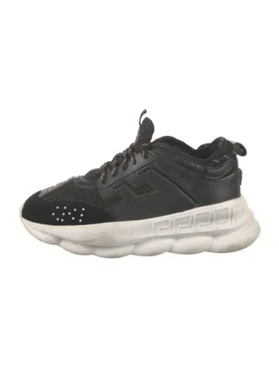 Pre-owned Versace Leather Sneakers In Black