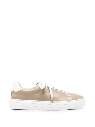 Versace Leather Sneakers In Neutral