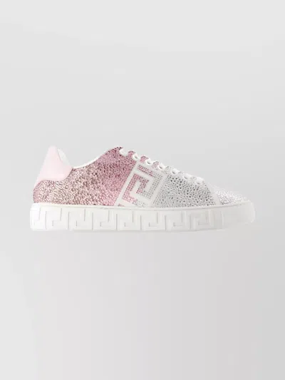 Versace Leather Sneakers Round Toe Lace-up Design In Multi