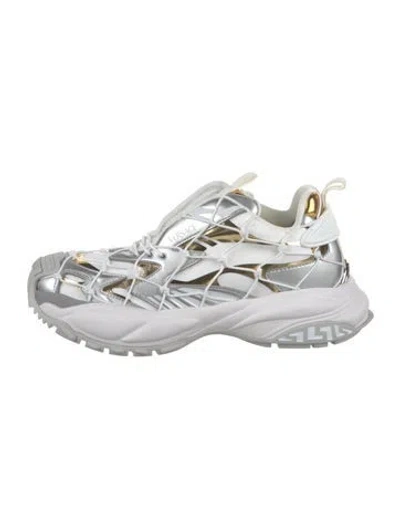 Pre-owned Versace Leather Sneakers W/ Tags In Silver