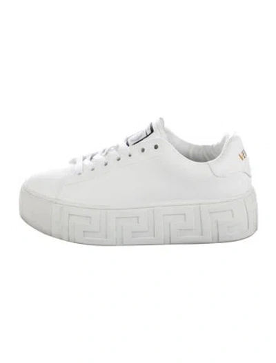 Pre-owned Versace Leather Sneakers In White