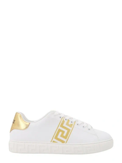 Versace Leather Sneakers Embroidered La Greca In White