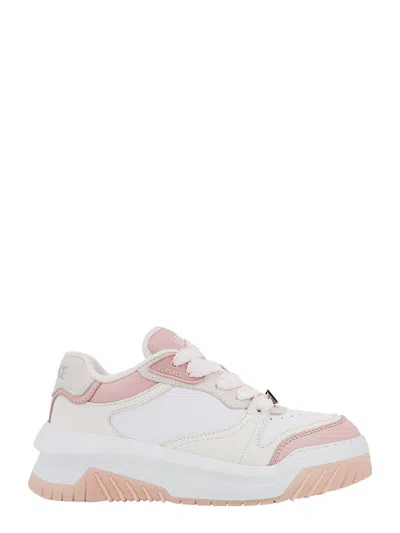 Versace Leather Sneakers With Greca Detail In White