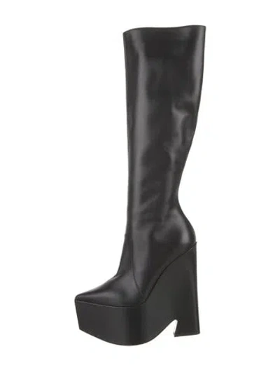 Pre-owned Versace Leather Sock Boots In Black