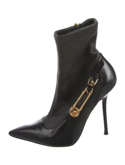 Pre-owned Versace Leather Sock Boots In Black