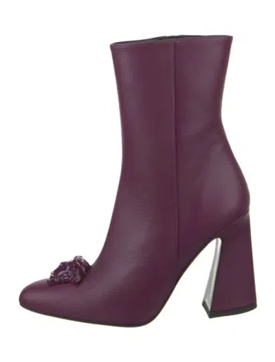 Pre-owned Versace Leather Sock Boots W/ Tags In Purple