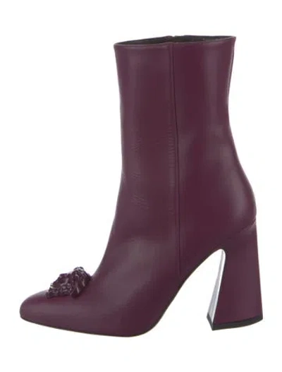 Pre-owned Versace Leather Sock Boots W/ Tags In Purple