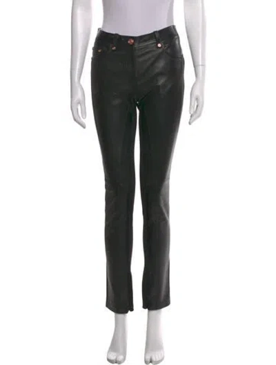 Pre-owned Versace Leather Straight Leg Pants In Black
