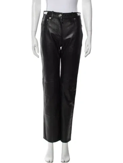 Pre-owned Versace Leather Straight Leg Pants In Black