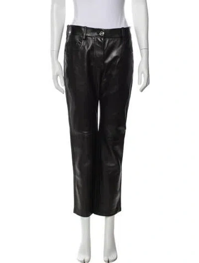 Pre-owned Versace Leather Straight Leg Pants In Black