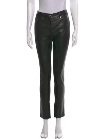 Pre-owned Versace Leather Straight Leg Pants In Black