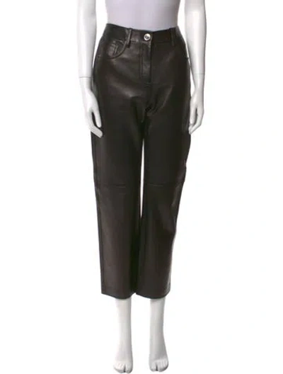 Pre-owned Versace Leather Straight Leg Pants In Green