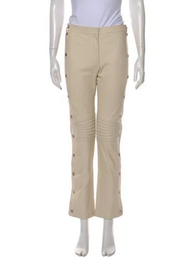 Pre-owned Versace Leather Straight Leg Pants In Neutral