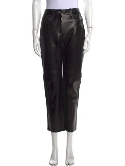 Pre-owned Versace Leather Straight Leg Pants W/ Tags In Black