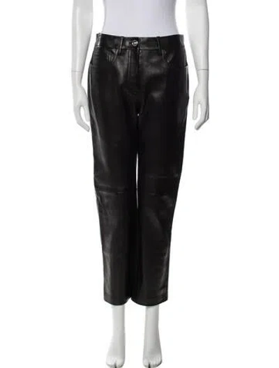 Pre-owned Versace Leather Straight Leg Pants W/ Tags In Black