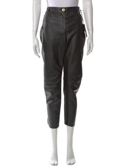 Pre-owned Versace Leather Straight Leg Pants W/ Tags In Gray
