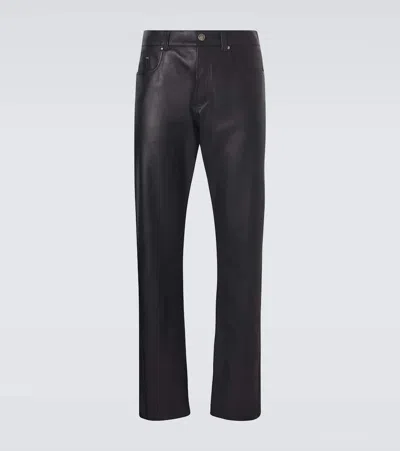 Versace Leather Straight Pants In Black