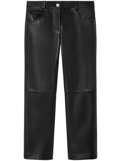 Versace Leather Straight Trousers In Black