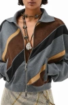 Versace Leather Stripe Knit Jacket In Multi