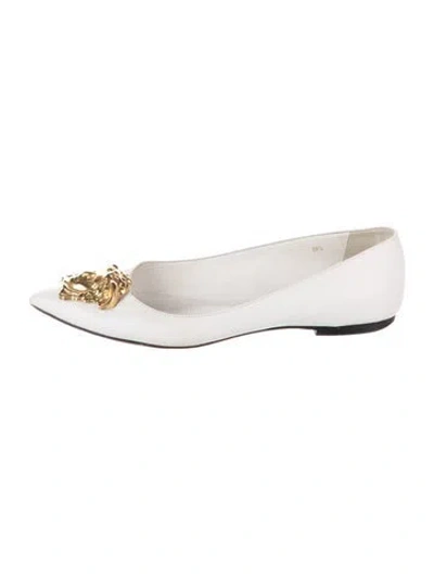 Pre-owned Versace Leather Studded Accents Ballet Flats In White